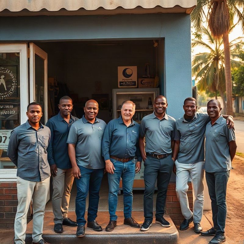 The seven-person Echoimint team outside their premises on Mumias Road