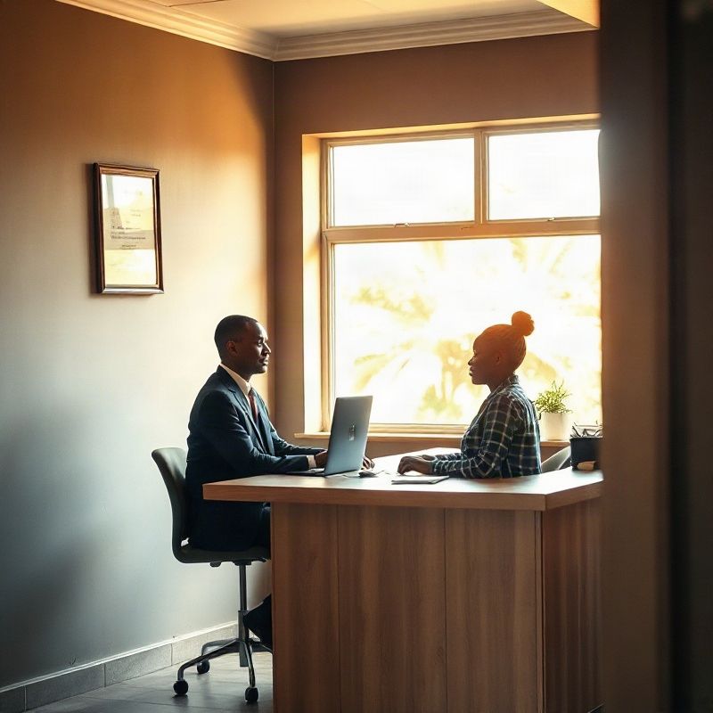 Echoimint reception desk with a staff member and client in conversation