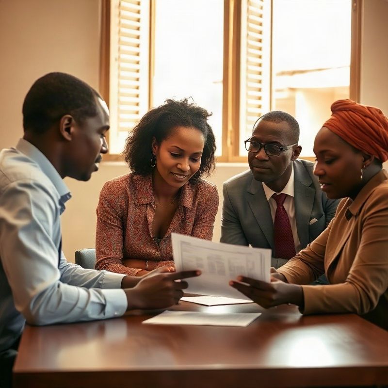 Small professional team reviewing a document together at a table